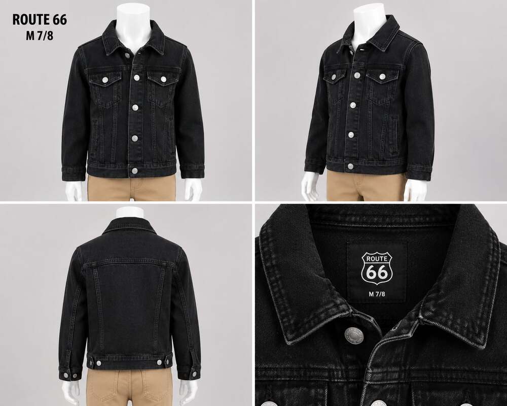 Route 66 Girls Black Denim Trucker Jacket Size M (7/8)
